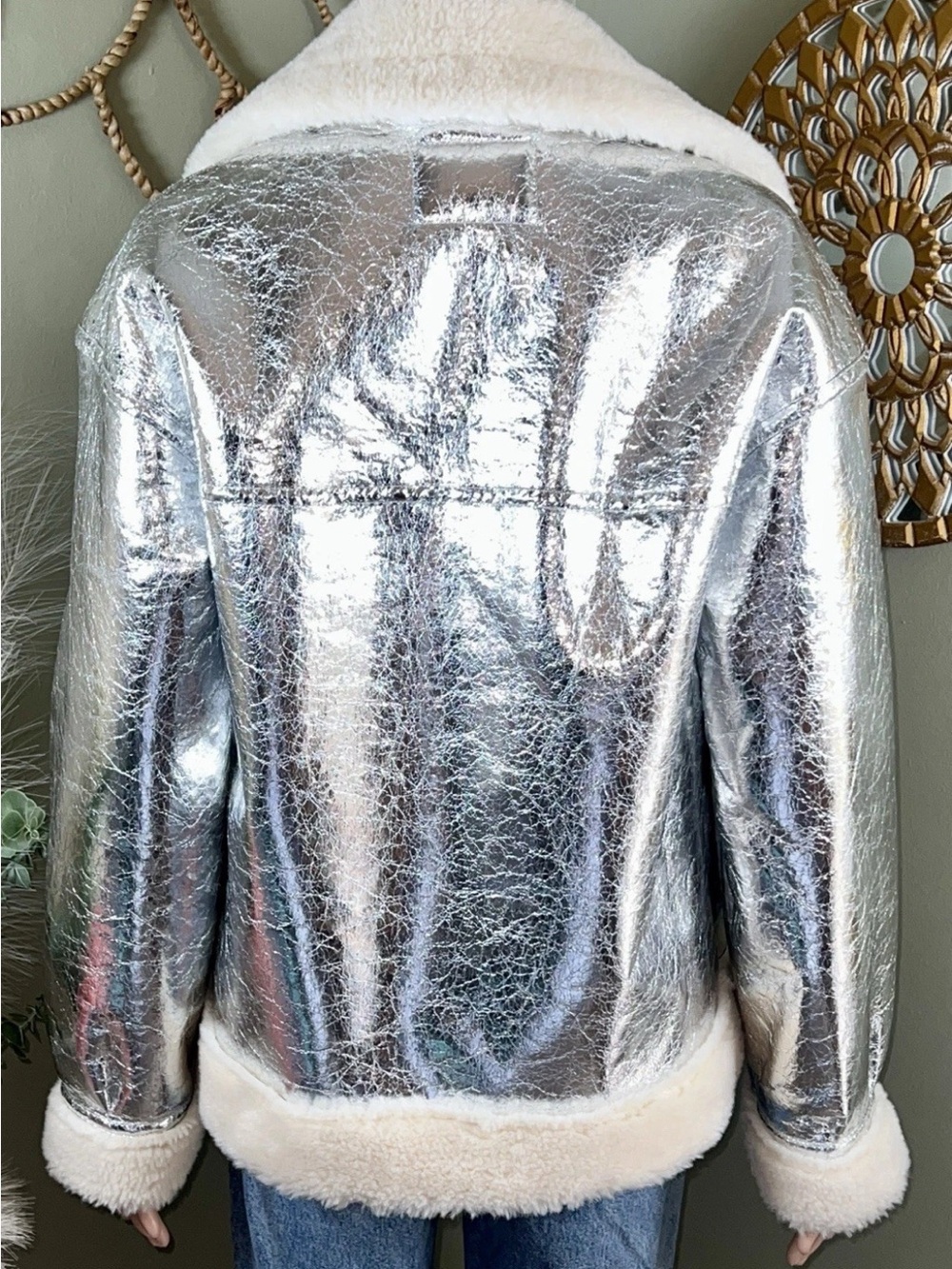 NWT BLANKNYC Shinning Star Metallic Moto Jacket Faux Leather/Sherpa Small - Picture 8 of 16